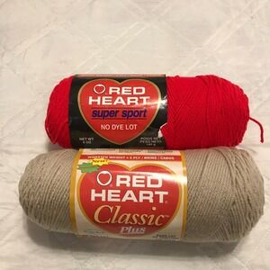 2 Skeins Red Heart Classic Plus - Super Sport - 5/6oz 2332 Linen - 904 Jockey Re